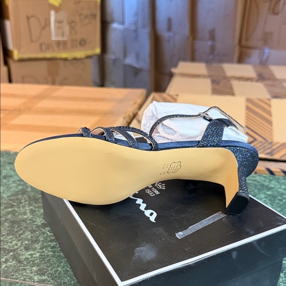 Nina Black Glitter Strappy Heels ( WIDE) - Picture 2 of 5